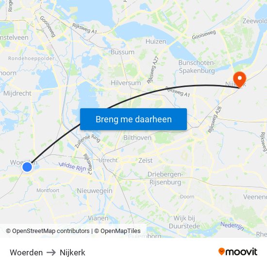 Woerden to Nijkerk map