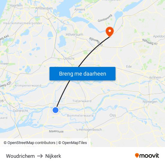 Woudrichem to Nijkerk map