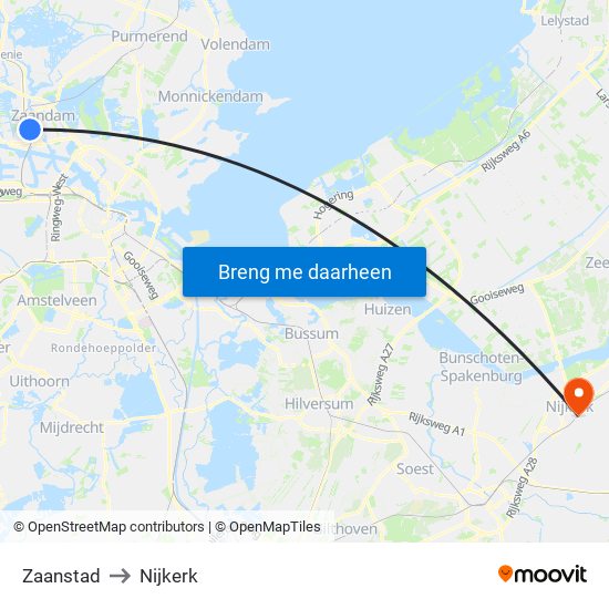 Zaanstad to Nijkerk map