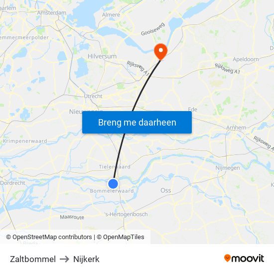 Zaltbommel to Nijkerk map