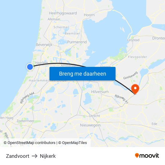 Zandvoort to Nijkerk map