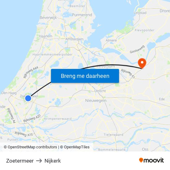 Zoetermeer to Nijkerk map