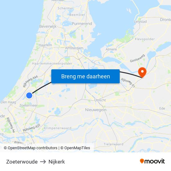 Zoeterwoude to Nijkerk map