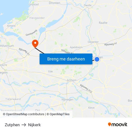 Zutphen to Nijkerk map