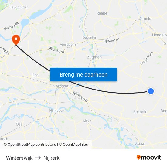 Winterswijk to Nijkerk map