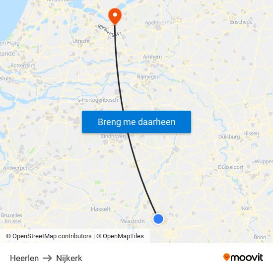 Heerlen to Nijkerk map