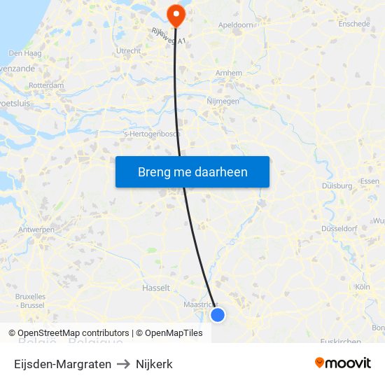 Eijsden-Margraten to Nijkerk map