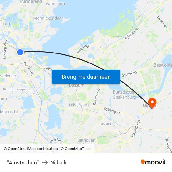 ""Amsterdam"" to Nijkerk map