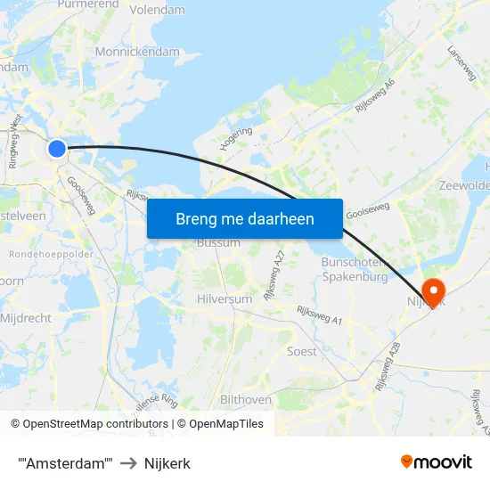"Amsterdam" to Nijkerk map