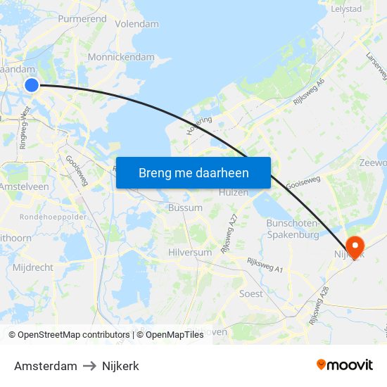 Amsterdam to Nijkerk map