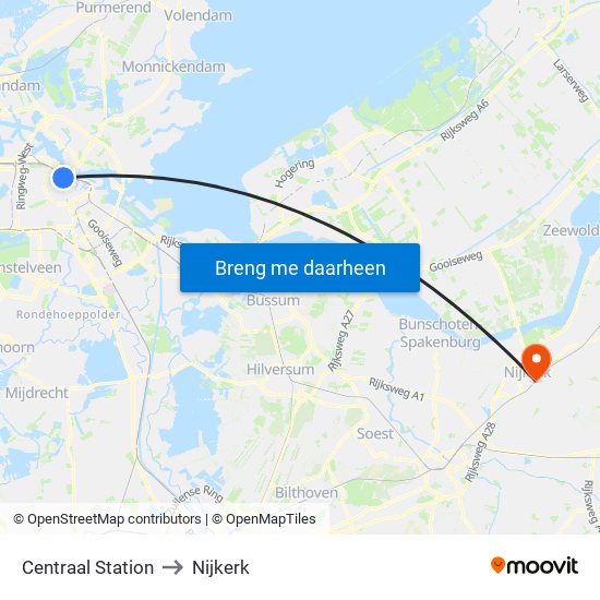 Centraal Station to Nijkerk map