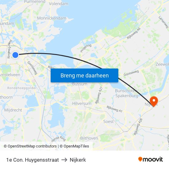 1e Con. Huygensstraat to Nijkerk map