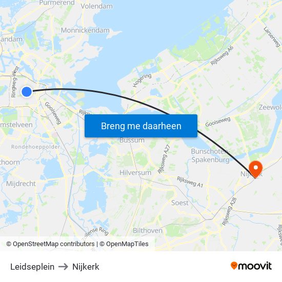 Leidseplein to Nijkerk map