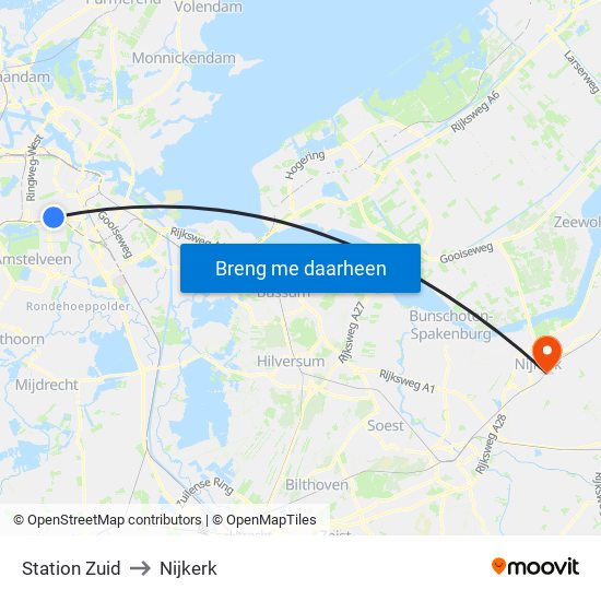 Station Zuid to Nijkerk map