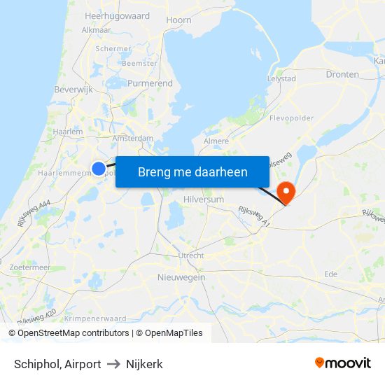 Schiphol, Airport to Nijkerk map