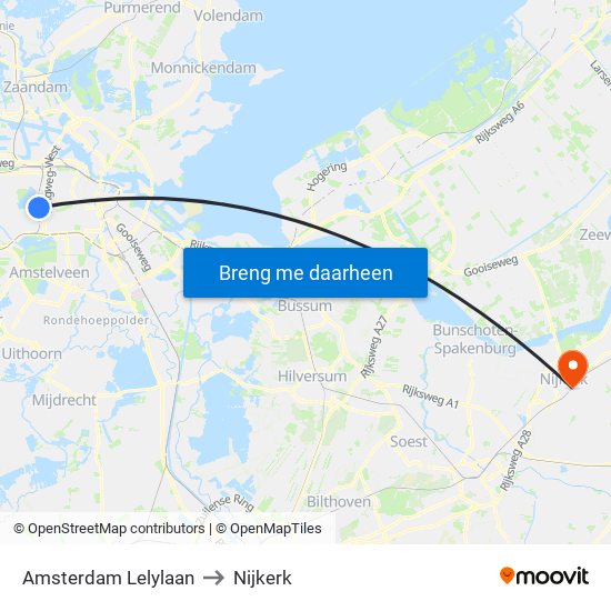 Amsterdam Lelylaan to Nijkerk map