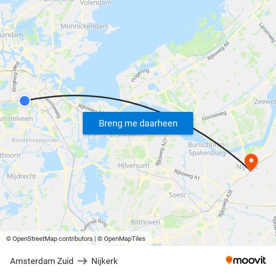 Amsterdam Zuid to Nijkerk map