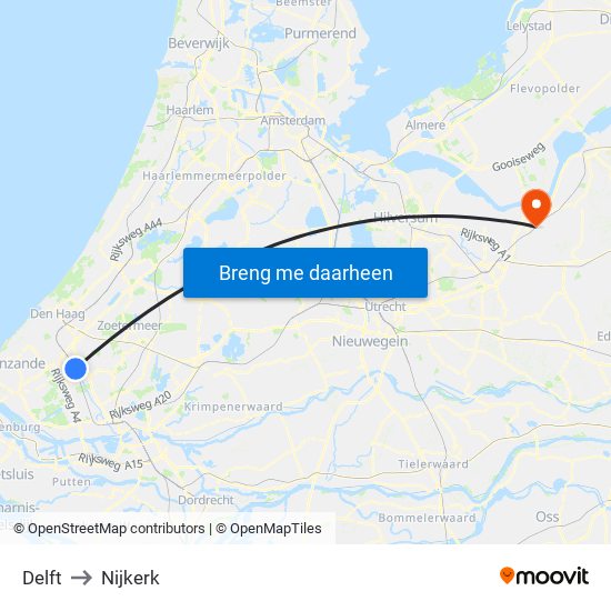 Delft to Nijkerk map