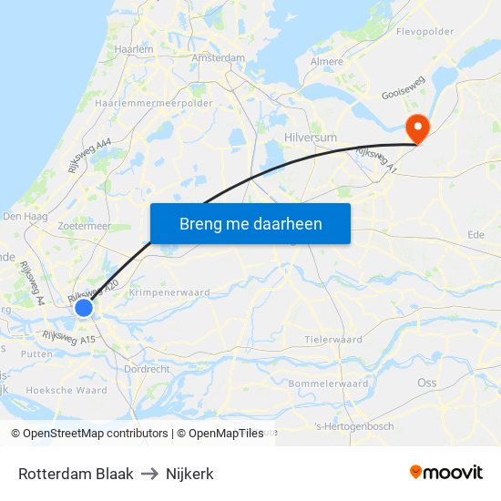 Rotterdam Blaak to Nijkerk map