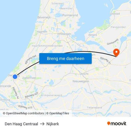 Den Haag Centraal to Nijkerk map