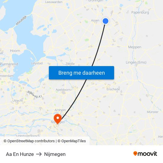 Aa En Hunze to Nijmegen map