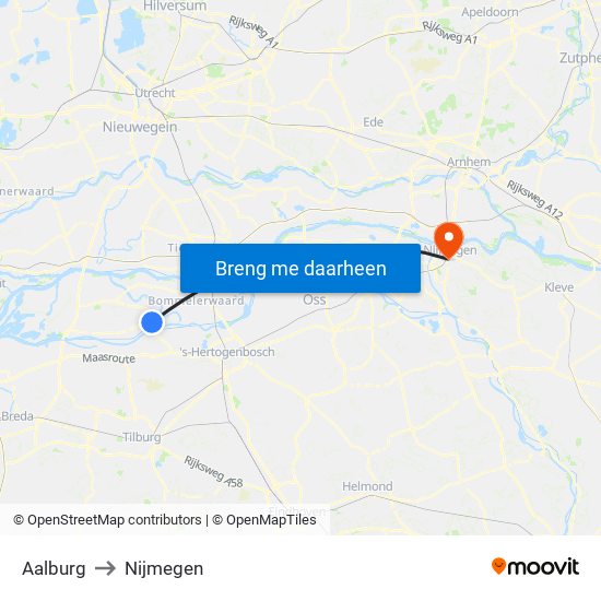 Aalburg to Nijmegen map