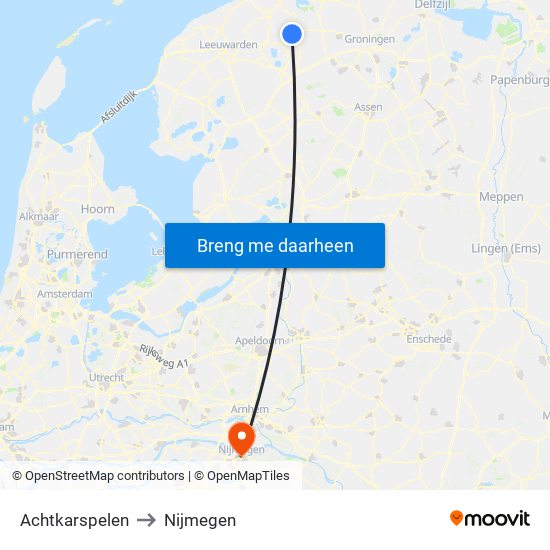 Achtkarspelen to Nijmegen map