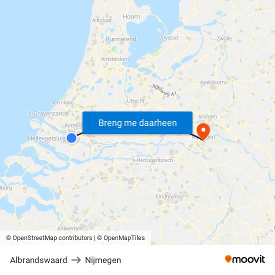 Albrandswaard to Nijmegen map