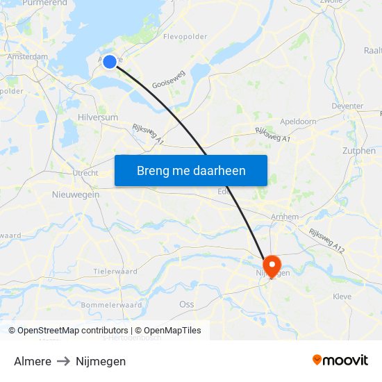 Almere to Nijmegen map