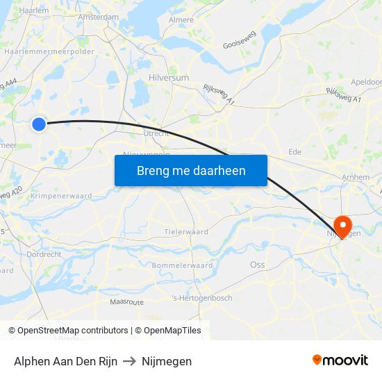 Alphen Aan Den Rijn to Nijmegen map