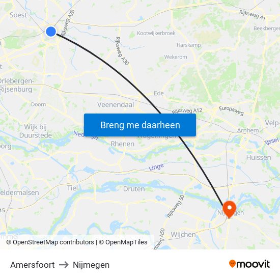 Amersfoort to Nijmegen map