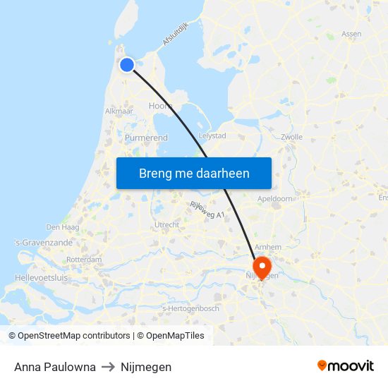 Anna Paulowna to Nijmegen map