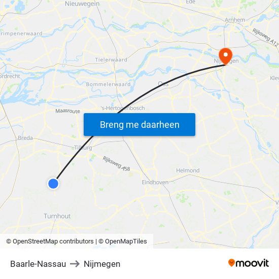 Baarle-Nassau to Nijmegen map