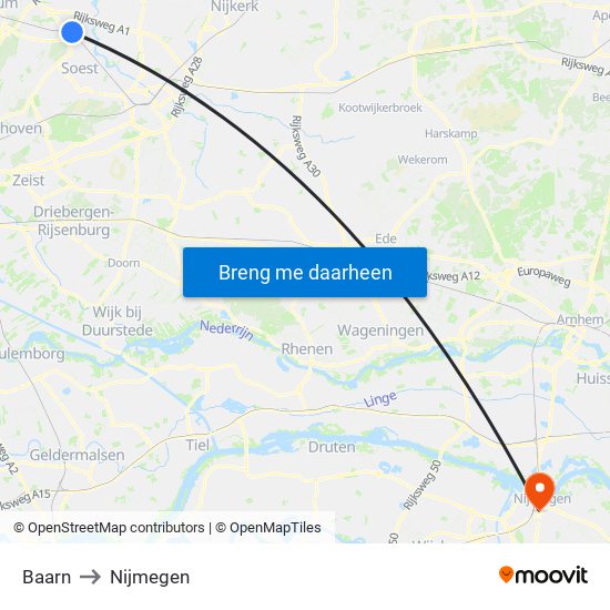 Baarn to Nijmegen map