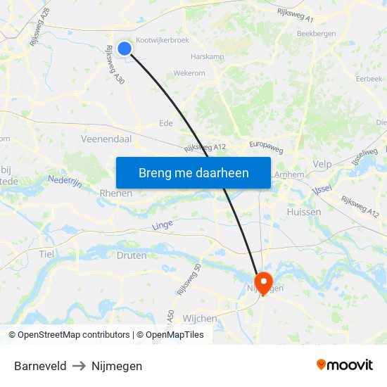 Barneveld to Nijmegen map