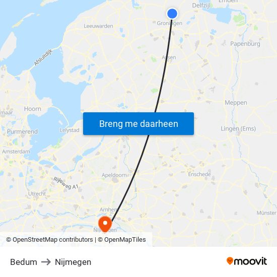 Bedum to Nijmegen map