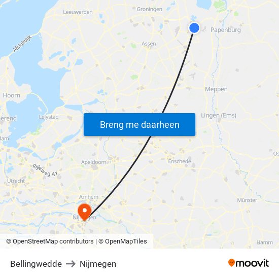 Bellingwedde to Nijmegen map