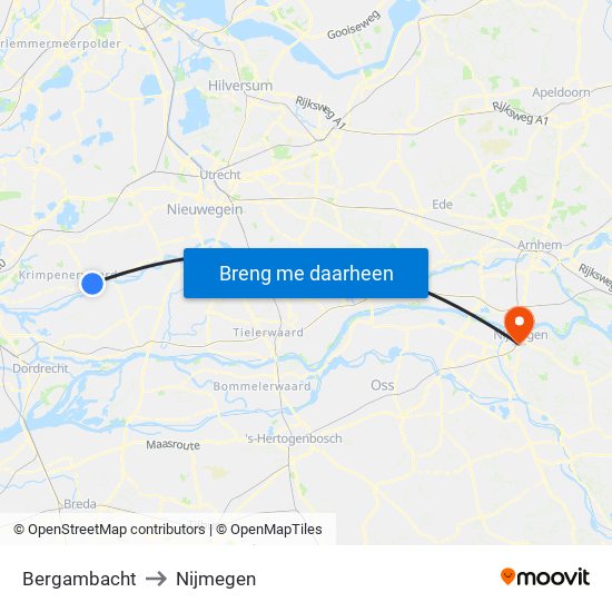 Bergambacht to Nijmegen map