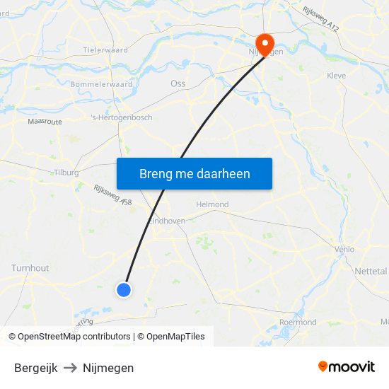 Bergeijk to Nijmegen map