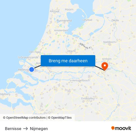 Bernisse to Nijmegen map