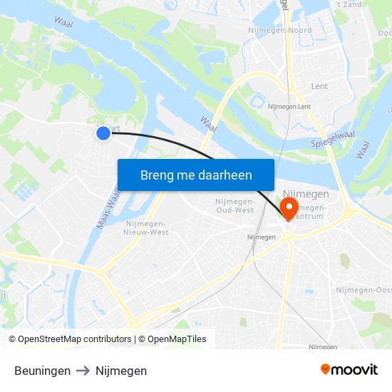 Beuningen to Nijmegen map