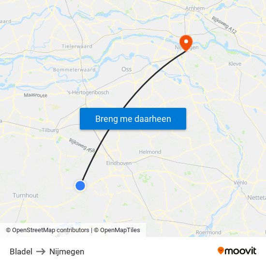 Bladel to Nijmegen map