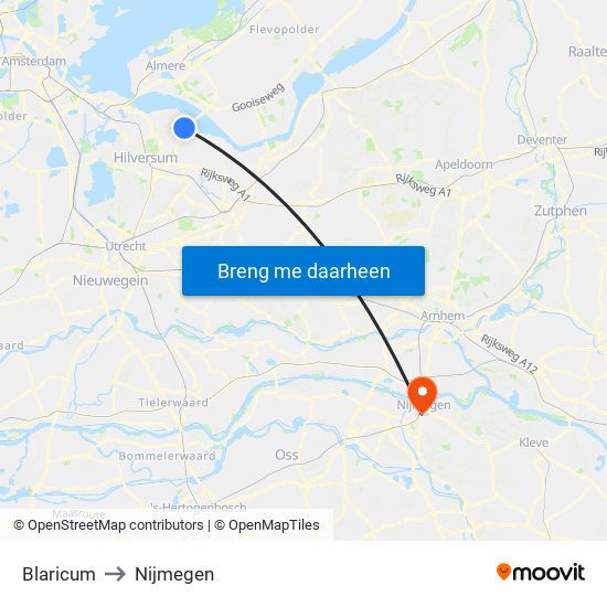 Blaricum to Nijmegen map