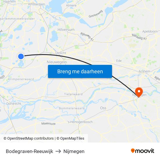 Bodegraven-Reeuwijk to Nijmegen map