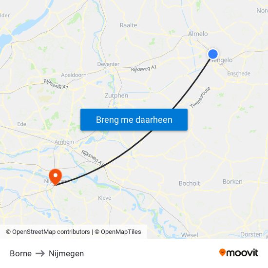 Borne to Nijmegen map