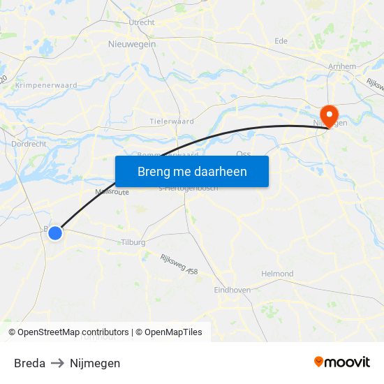 Breda to Nijmegen map