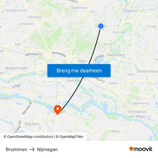 Brummen to Nijmegen map