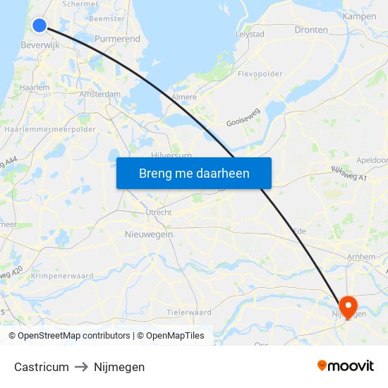 Castricum to Nijmegen map