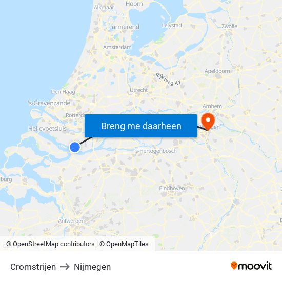 Cromstrijen to Nijmegen map