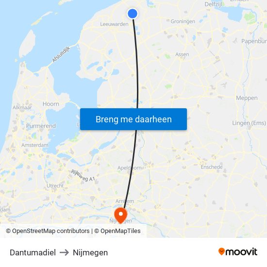 Dantumadiel to Nijmegen map